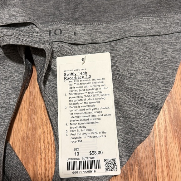 NWT Lululemon Swiftly Tech Racerback 2.0 in graphite gray size 10 - Picture 3 of 3
